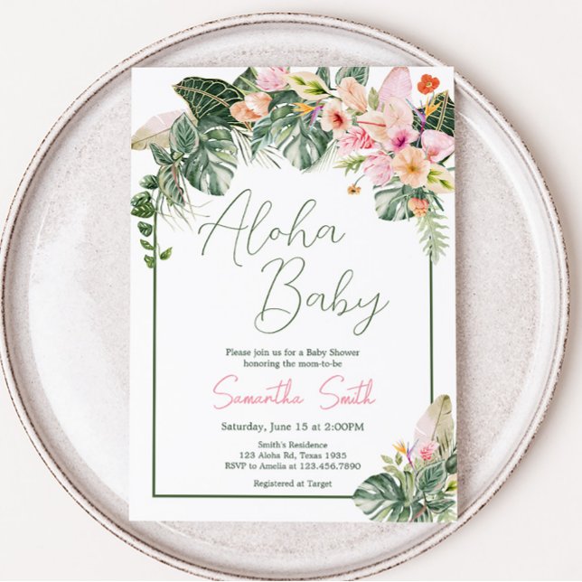 Invitation Baby shower Aloha (Aloha Pink Hawaiian Baby Shower Invitation)