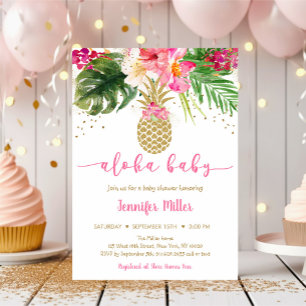 Invitation Baby shower Aloha Floral Pineappa Rose Or