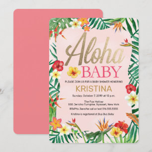 Invitation Baby shower Aloha, Hawaï, Tropical