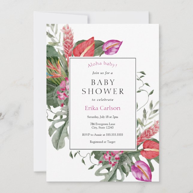 Invitation Baby shower Aloha Tropical (Devant)