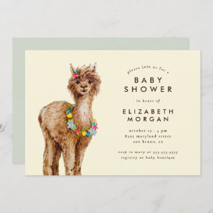 Invitation Baby shower Alpaca d'aquarelle doux