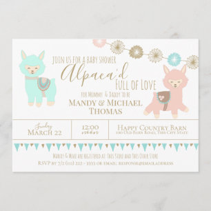 Invitation Baby shower Alpaca empaqueté avec amour Neutre gen