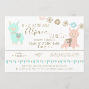 Invitation Baby shower Alpaca empaqueté avec amour Neutre gen