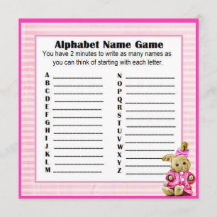 Invitation Baby shower Alphabet Nom & Bingo Jeu Lapin Rose