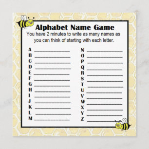Invitation Baby shower Alphabet Nom Jeu BINGO Bumblebee