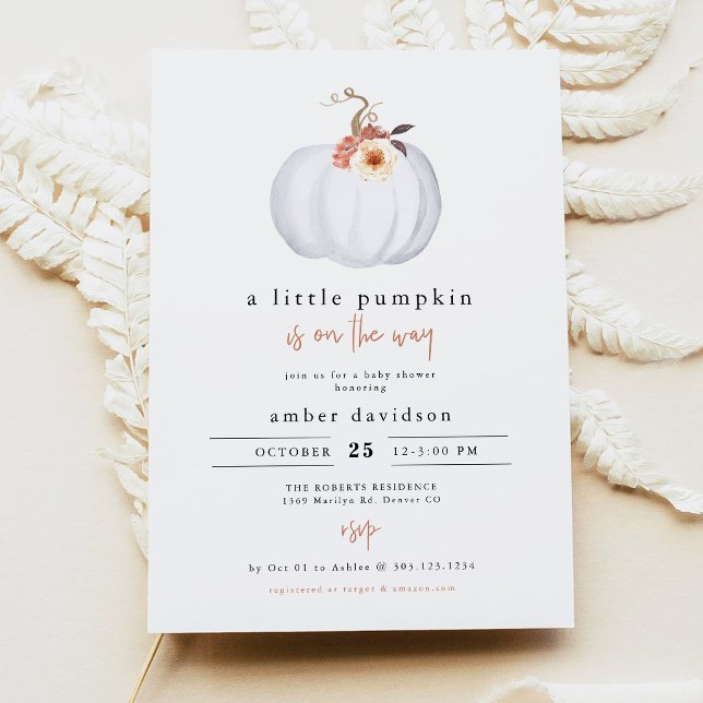 Invitation Baby Shower AMBER Moderne Rustique Petite Citrouil (Terracotta Floral Little Pumpkin Baby Shower Invitation)