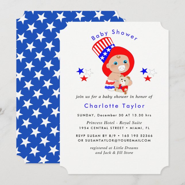Invitation Baby shower américain de l'oncle patriotique Sam (Devant / Derrière)