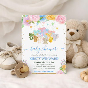 Invitation Baby Shower "Amis Animaux Floral Aquarelle"