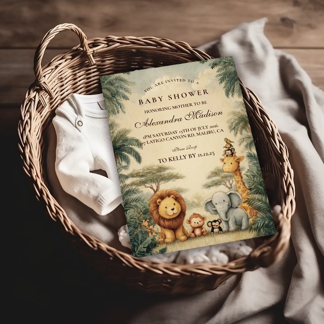 Invitation Baby Shower Amis Safari Rustique (Créateur téléchargé)