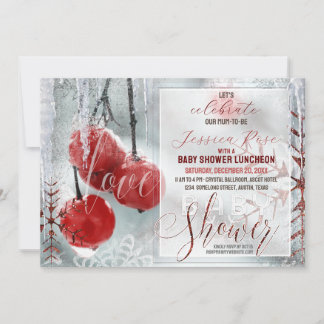 Invitation Baby Shower Amour Magique Rouge Blanc Hiver