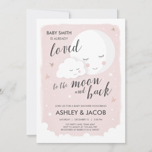 Invitation Baby shower amoureux de la Lune et de l'invitation (Devant)
