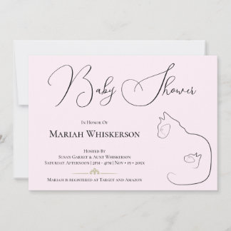Invitation Baby shower Amoureux des chats Pastel Pink