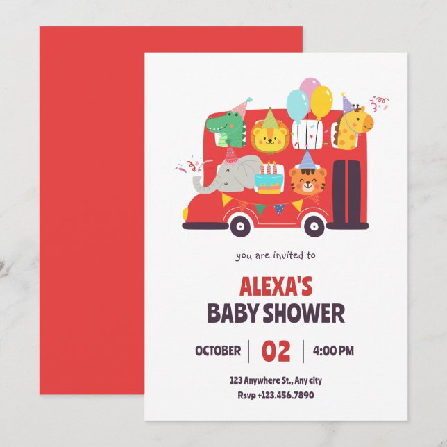 Invitation Baby shower amusant animal (Devant / Derrière)