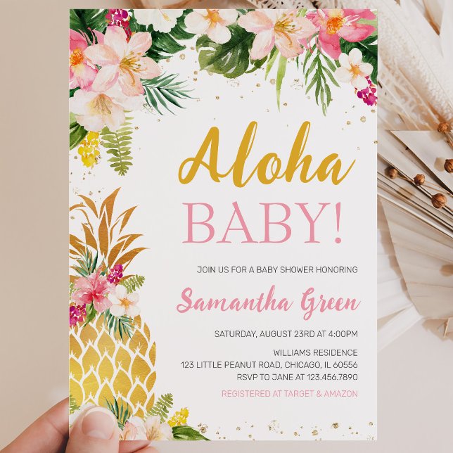 Invitation Baby Shower Ananas Rose Floral (Créateur téléchargé)