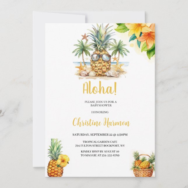 Invitation baby shower ananas sur l'invitation de la plage (Devant)