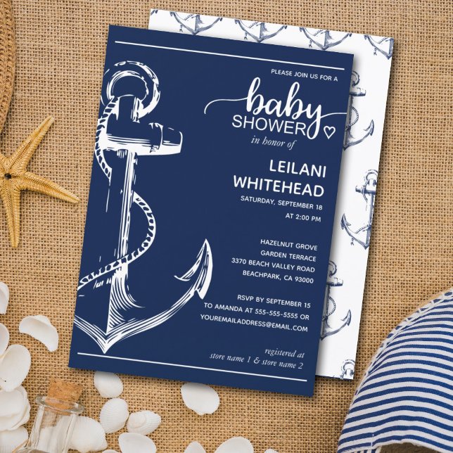 Invitation Baby shower Ancre blanc nautique (Créateur téléchargé)