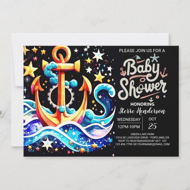 Invitation Baby shower Ancre Boho Ahoy (Devant)