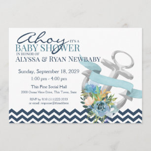 Invitation Baby shower Ancre floral nautique