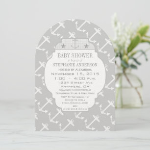 Invitation Baby shower Ancre gris marine