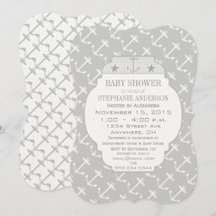Invitation Baby shower Ancre gris marine