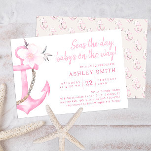 Invitation Baby shower Ancre rose