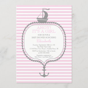 Invitation BABY SHOWER Ancres roses à bande Nautique CUTE