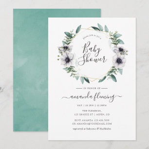 Invitation Baby Shower Anémone Eucalyptus Pastel Géométrique