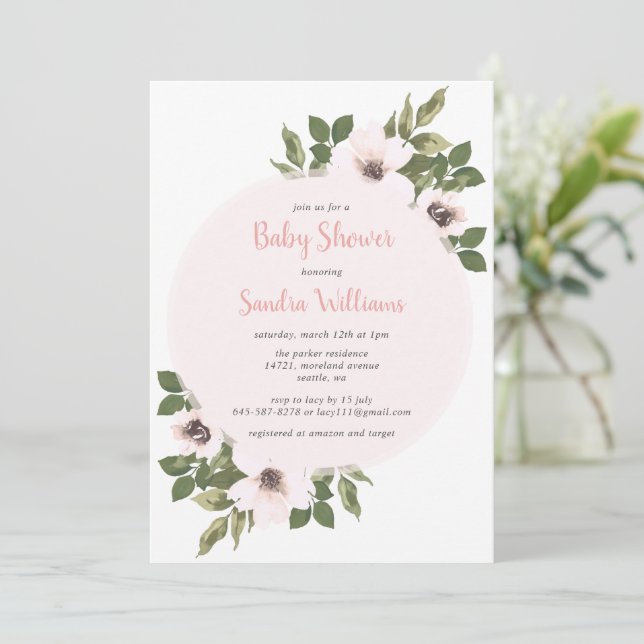 Invitation Baby shower Anemone frais invitation_Blush (Debout devant)