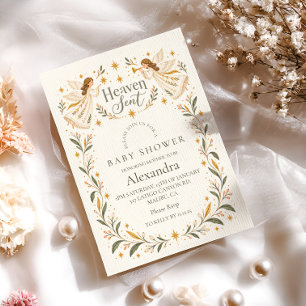Invitation Baby Shower Ange Botanique Céleste