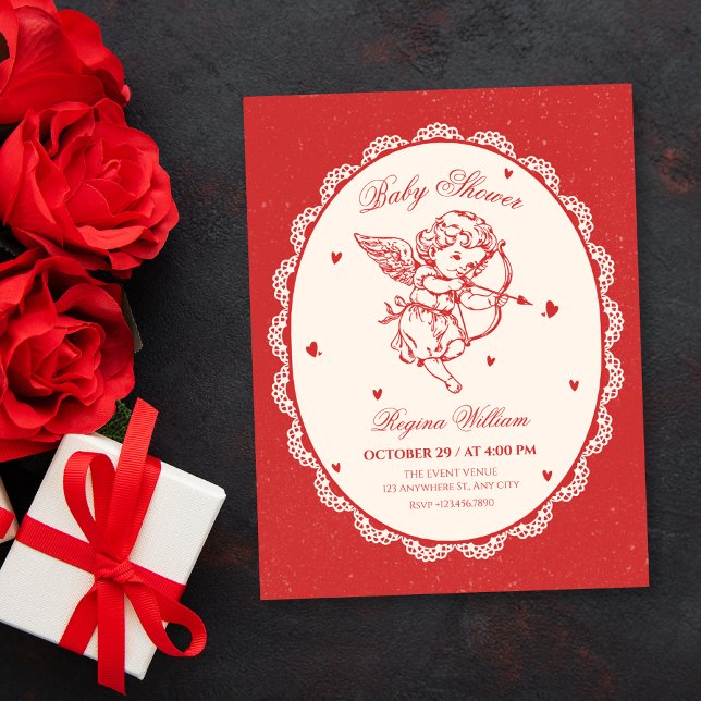 Invitation Baby shower ange cupide vintage (Créateur téléchargé)