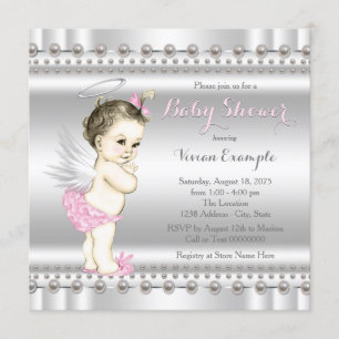 Invitation Baby shower Ange Rose et Argenté