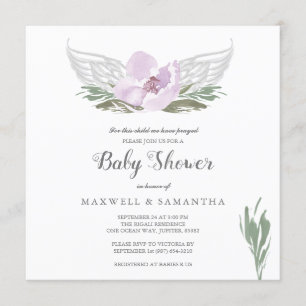 Invitation Baby shower Angel Wings aux couleurs d'eau rose