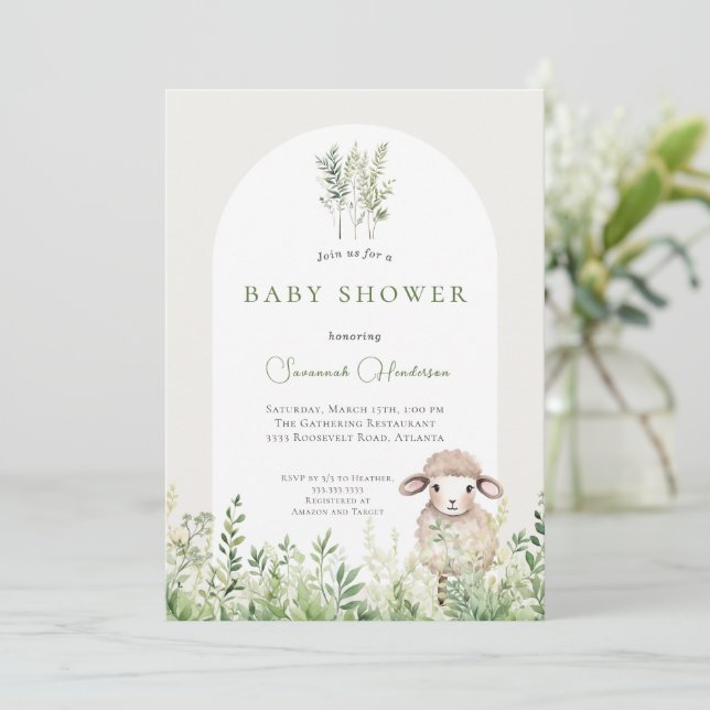 Invitation Baby Shower Animal Agneau Forêt (Debout devant)