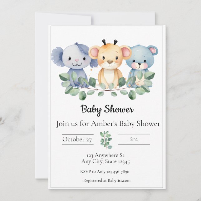 Invitation Baby shower animal bébé (Devant)