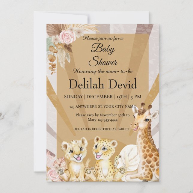 Invitation Baby shower animal Boho neutre par sexe (Devant)