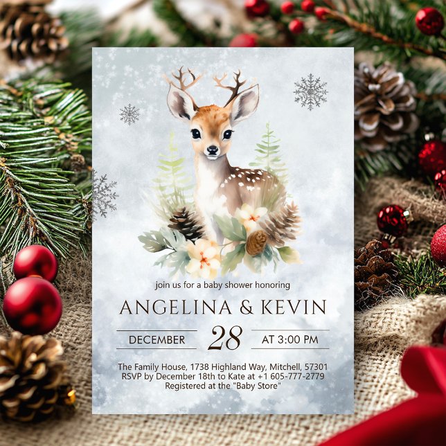 Invitation Baby shower animal de cerfs de bois (Woodland Baby Deer Animal Baby Shower Invitation)