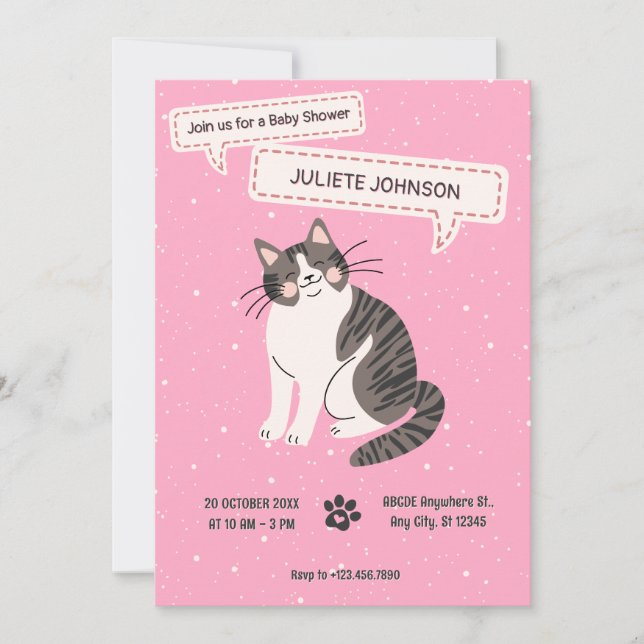 Invitation Baby shower animal de compagnie chatte (Devant)