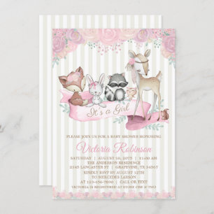 Invitation Baby shower animal de fille de région boisée douce