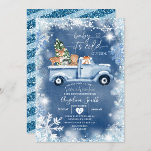 Invitation Baby shower animal de la forêt de Snowflake blanc