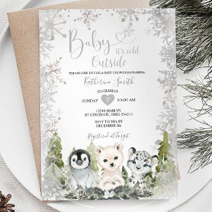 Invitation Baby shower animal de l'Arctique d'hiver Flammes d
