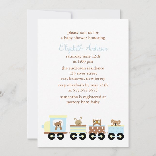 Invitation Baby shower animal de train de jouet (Devant)