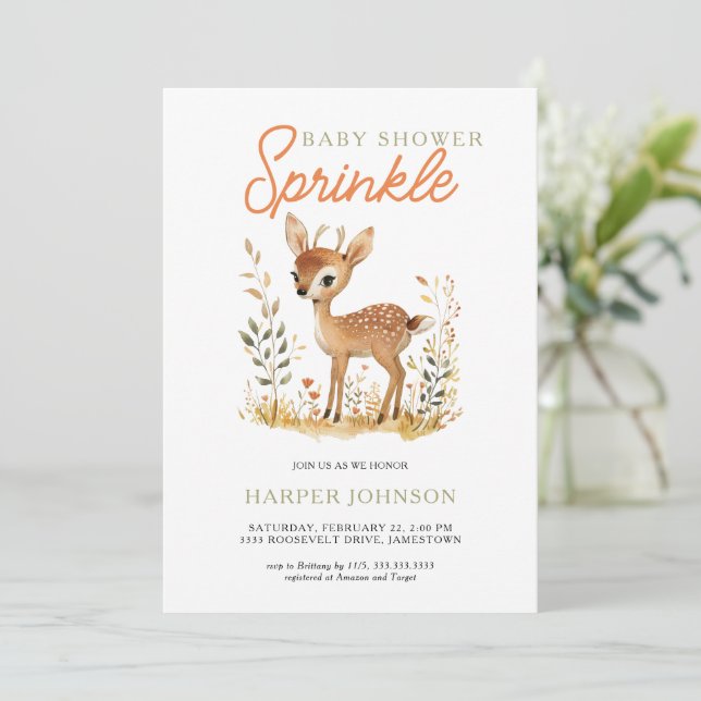 Invitation Baby shower animal des bois saupoudrer l'invitatio (Debout devant)