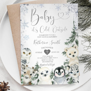 Invitation Baby shower animal d'hiver Forêt Flèches de neige