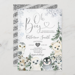 Invitation Baby shower animal d'hiver Forêt Flocs de neige In