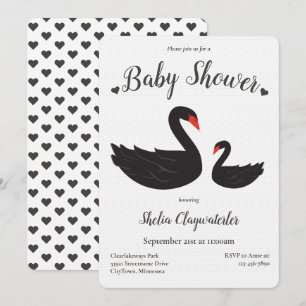 Invitation Baby shower animal du cygne noir blanc du coeur