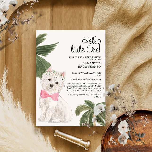 Invitation Baby shower animal fille Tropical Westie Chien (Créateur téléchargé)