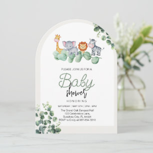 Invitation Baby shower animal, Fleur Eucalyptus