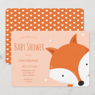 Invitation Baby shower animal Fox Coeurs mignons