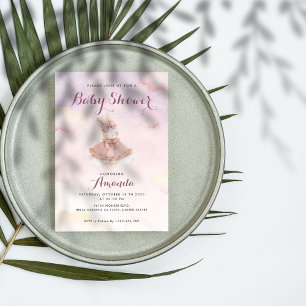 Invitation Baby shower animal lapin rose mou