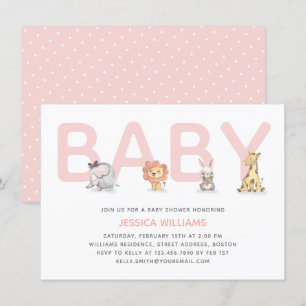 Invitation Baby shower animal mignon rose fille moderne